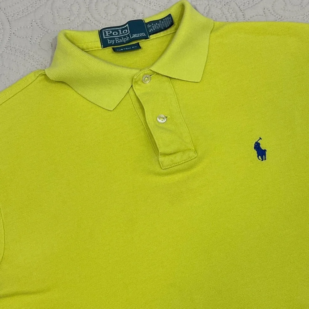 Polo Ralph Lauren Mens Custom Fit Polo Shirt Chartreuse‎ Blue Pony Small S/Pe